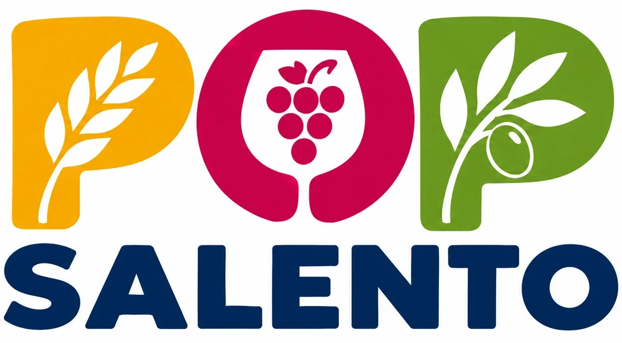 POP Salento official logo featuring colorful letters representing wheat, wine, and olive branch